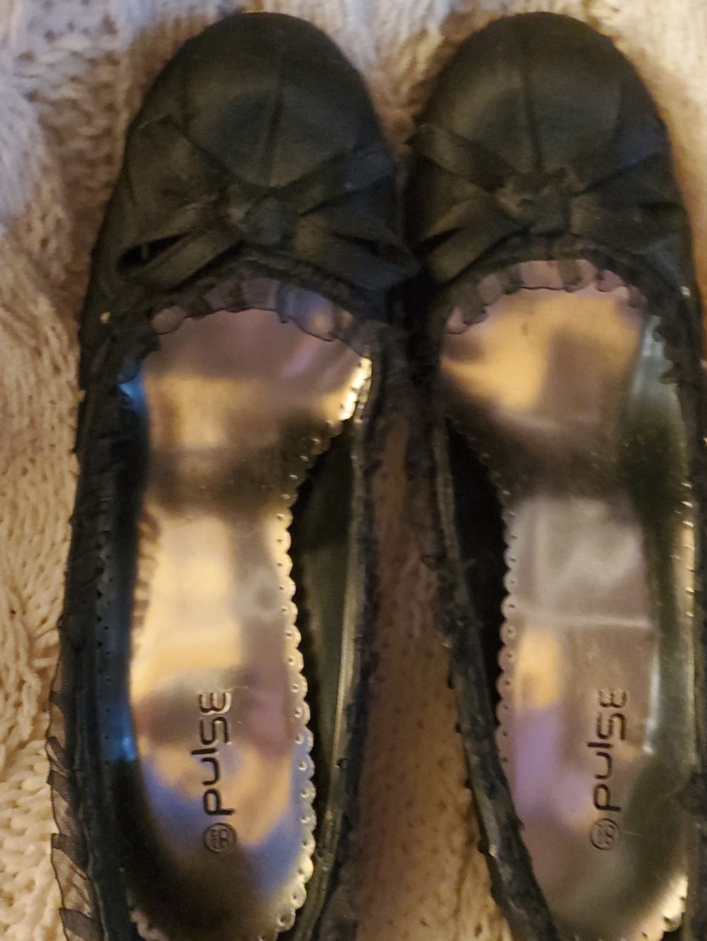 Pulse Black Satin Ruffle Bow Heels with Rhinestone Trim - Picture 2 of 6